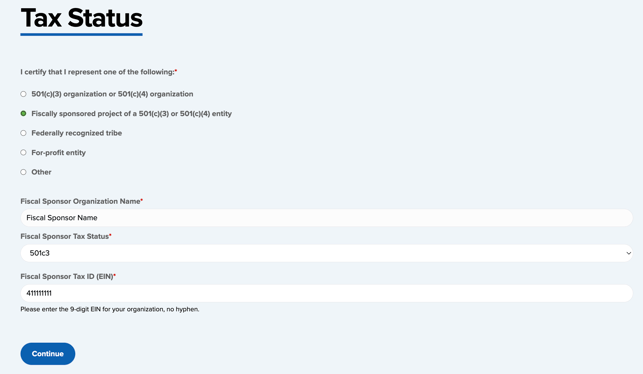 Registration - Tax Status Fiscal Sponsor
